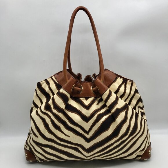 Michael Kors Brown Canvas Zebra Print Shoulder Bag - Picture 2 of 10